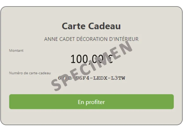 Carte Cadeau Décoration Planche Ambiance 100 € - Specimen