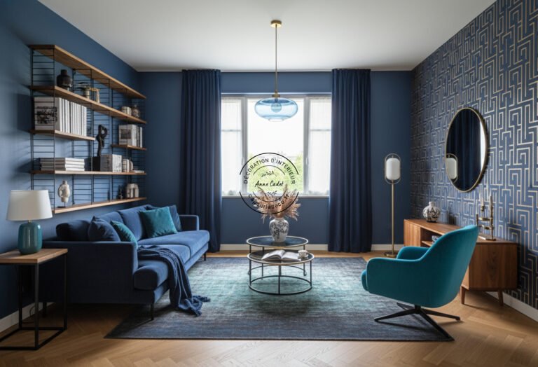 Salon chaleureux de style Bleu Architecte