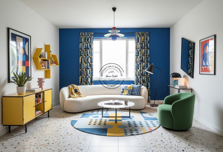 Salon coloré et joyeux de style Memphis