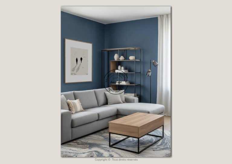 Salon chaleureux de style Bleu Architecte - Anne Cadet Décoration d'Intérieur - Cap sur la Déco !