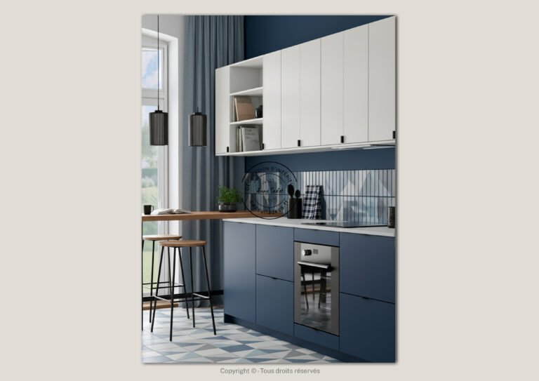 Cuisine graphique de style Bleu Architecte - Anne Cadet Décoration d'Intérieur - Cap sur la Déco !