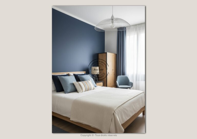 Chambre parentale simple et confortable de style Bleu Architecte - Anne Cadet Décoration d'Intérieur - Cap sur la Déco !