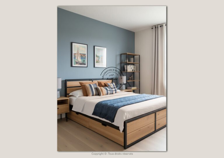 Chambre d'amis accueillante de style Bleu Architecte - Anne Cadet Décoration d'Intérieur - Cap sur la Déco !
