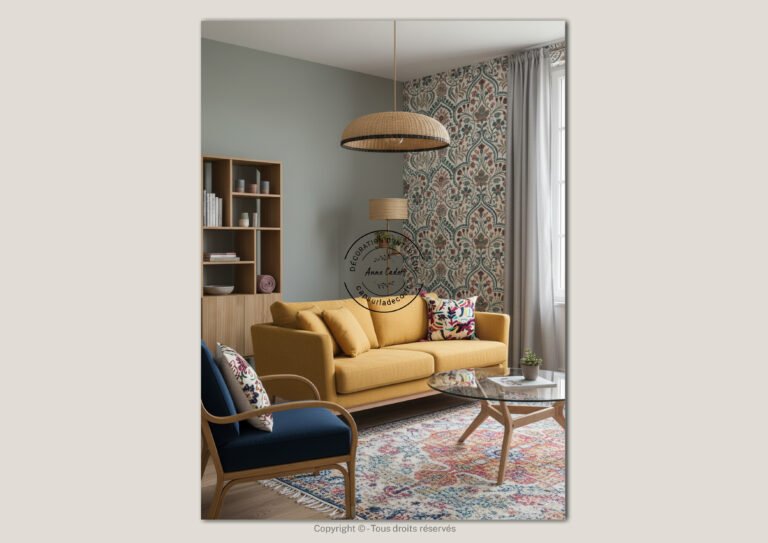 Salon chaleureux et coloré de style Bohème - Anne Cadet Décoration d'Intérieur - Cap sur la Déco !