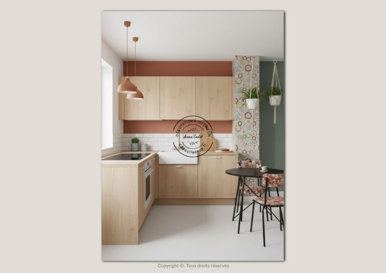Cuisine simple et colorée de style Bohème - Anne Cadet Décoration d'Intérieur - Cap sur la Déco !