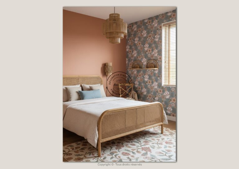 Chambre parentale chaleureuse aux couleurs douces de style Bohème - Anne Cadet Décoration d'Intérieur - Cap sur la Déco !