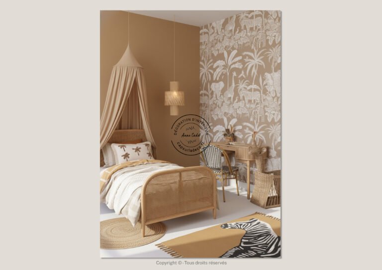 Chambre d'enfant lumineuse et douce de style Ethnique - Anne Cadet Décoration d'Intérieur - Cap sur la Déco !