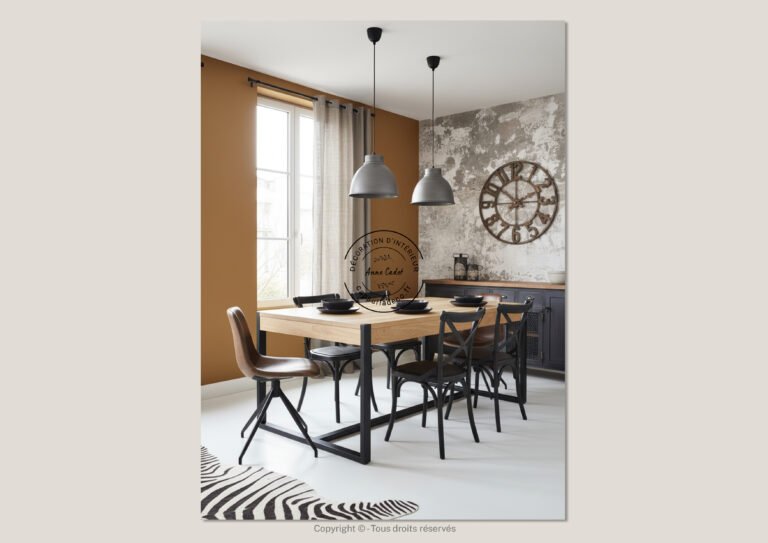 Salle à manger conviviale de style Industriel - Anne Cadet Décoration d'Intérieur - Cap sur la Déco !