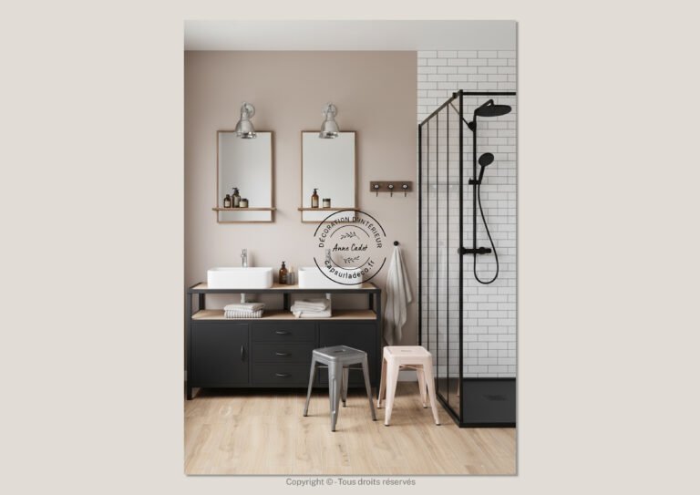 Salle de bain lumineuse de style Industriel - Anne Cadet Décoration d'Intérieur - Cap sur la Déco !