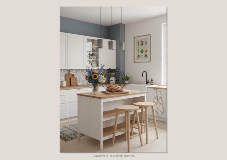 Cuisine simple et fraîche de style Maison de famille - Anne Cadet Décoration d'Intérieur - Cap sur la Déco !