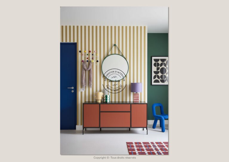 Entrée accueillante et graphique de style Memphis - Anne Cadet Décoration d'Intérieur - Cap sur la Déco !