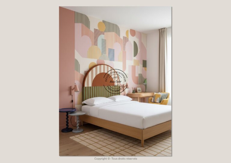 Chambre parentale chaleureuse et colorée de style Memphis - Anne Cadet Décoration d'Intérieur - Cap sur la Déco !