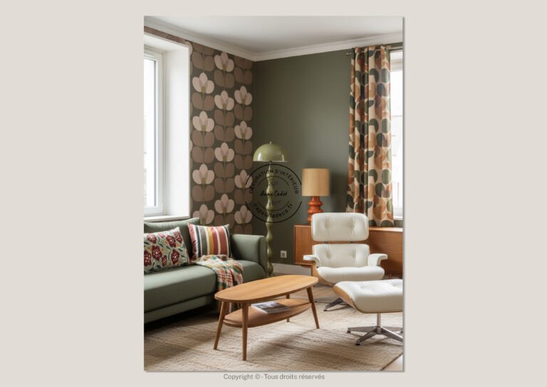 Salon chaleureux et coloré de style Vintage - Anne Cadet Décoration d'Intérieur - Cap sur la Déco !