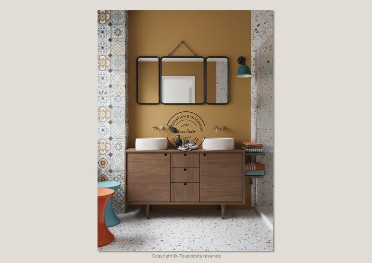 Salle de bain chaleureuse de style Vintage - Anne Cadet Décoration d'Intérieur - Cap sur la Déco !